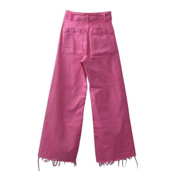 Zara Hot Pink Marine Jeans Womens Size 0 High Rise Wide Leg Raw Hem - Picture 2 of 6